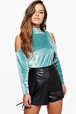 Boohoo Petite Bianca Open Shoulder High Neck Sweat