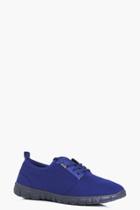 Boohoo Abigail Jersey Lace Up Trainer Navy