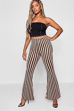 Boohoo Amelie Crepe Tonal Flare Stripe Trouser