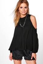 Boohoo Harriet High Neck Cold Shoulder Top Black