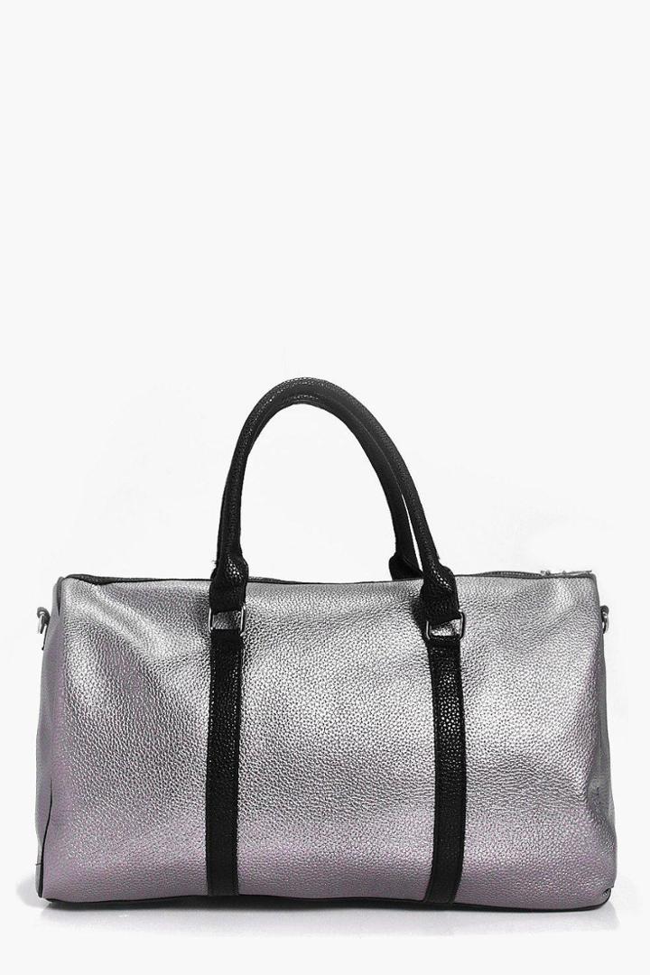 Boohoo Keira Metallic Contrast Weekend Gym Bag Pewter