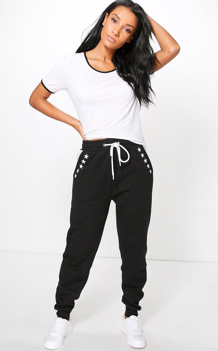 Boohoo Grecia Star Print Sweat Joggers Black