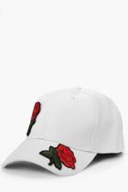 Boohoo White Rose Embroidered Faux Snake Skin Cap White