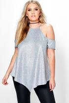 Boohoo Plus Liv Metallic Cut Out Shoulder Swing Top Multi