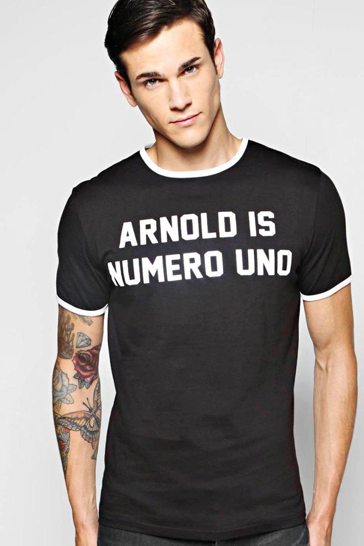 Boohoo Muscle Fit Slogan Ringer T Shirt Black