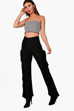 Boohoo Petite Ruffle Side Wide Leg Trouser