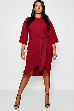 Boohoo Plus Kimono Sleeve Wrap Over Midi Dress