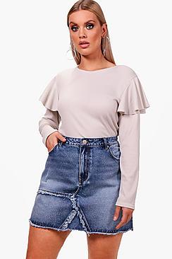 Boohoo Plus Ruffle Shoulder Ribbed Jumper