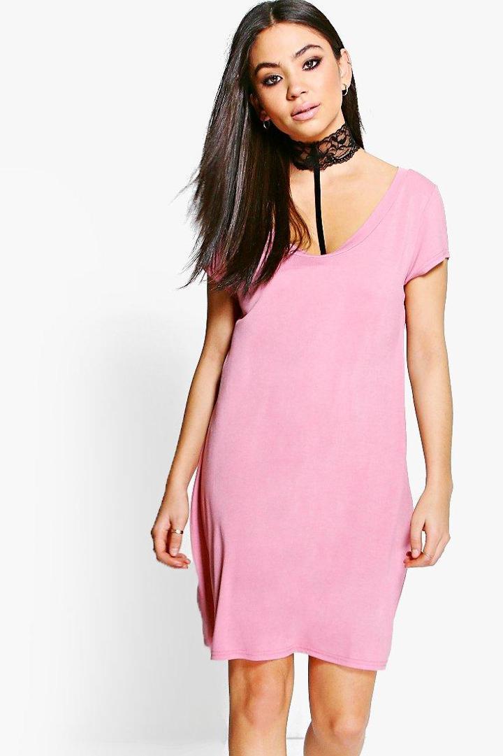 Boohoo Adina Lace Choker T-shirt Dress Rose