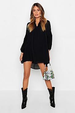 Boohoo Dobby Chiffon Blouson Sleeve Dress