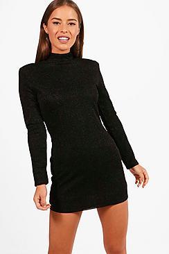 Boohoo Petite Vicky Power Shoulder Bodycon Dress