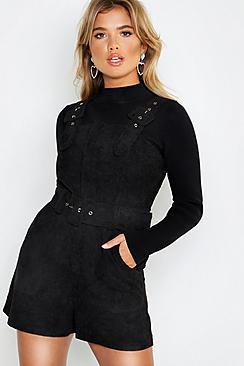 Boohoo Cord Buckle Belted Pinafore Playsuit