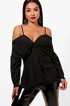 Boohoo Twist Front Blouse