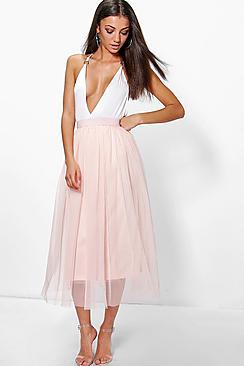 Boohoo Tall Emily Boutique Tulle Mesh Midi Skirt