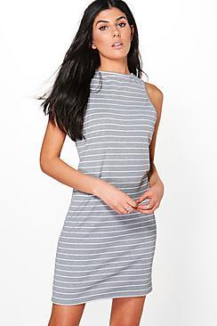 Boohoo Emily Stripe Racer Neck Midi Dress