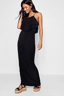 Boohoo Savannah 90's Neck Double Ruffle Maxi Dress