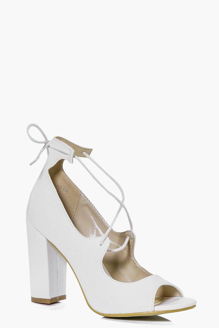 Boohoo Elena Peeptoe Block Heel Strappy Heels White