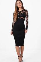 Boohoo Petite Lizzy Lace Panel Long Sleeve Bodycon Dress