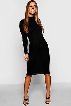 Boohoo Petite High Neck Ribbed Midi Dress