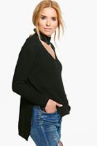 Boohoo Inga Side Split V-back Oversized Jumper Black