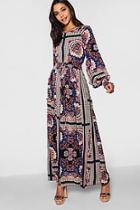 Boohoo Lyrai Shirred Waist Scarf Print Maxi Dress