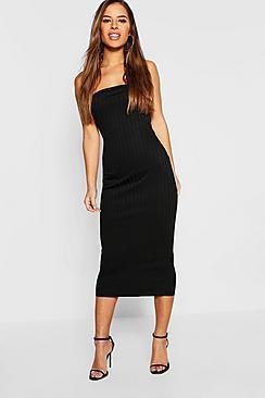 Boohoo Petite Bandeau Rib Midi Dress