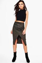 Boohoo Lizzie Rouched Side Asymmetric Suedette Midi Skirt