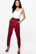 Boohoo Gracie Luxe Satin Woven Slim Fit Trousers Berry