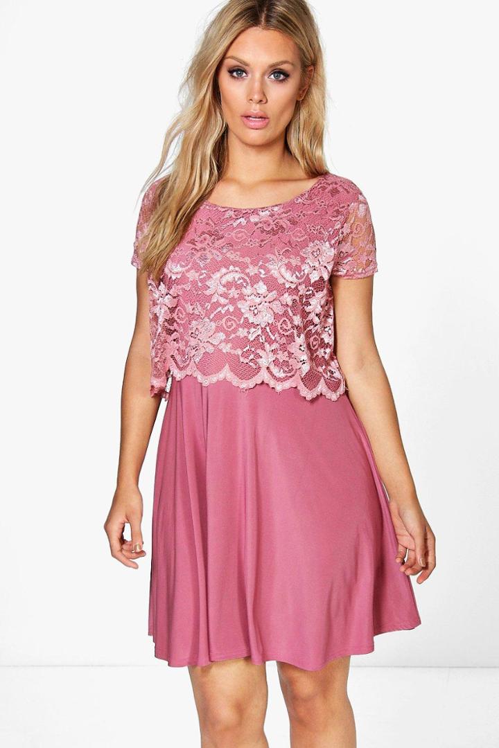 Boohoo Plus Amanda Lace Overlay Skater Dress Rose