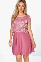 Boohoo Plus Amanda Lace Overlay Skater Dress Rose
