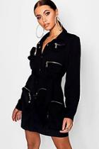 Boohoo Pocket Detail Belted Utility Shirt Dress