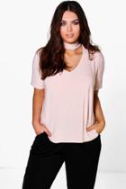 Boohoo Plus Melody Slinky Open Neck Top Nude