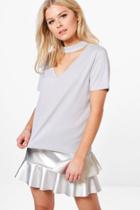 Boohoo Holly Basic Rib Choker T Shirt Dove