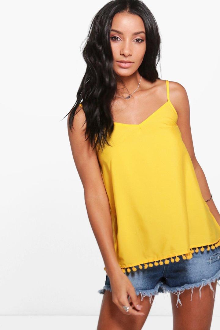 Boohoo Erica Pom Pom Hem Woven Cami Yellow