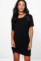 Boohoo Vivienne Side Lace Up T-shirt Dress Black