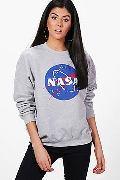 Boohoo Emma Nasa Print Oversized Licence Sweatshirt
