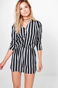 Boohoo Bry Striped Shirt Playsuit