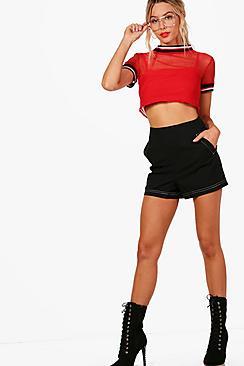 Boohoo Paige Contrast Stitch Tailored Tie Belt Shorts