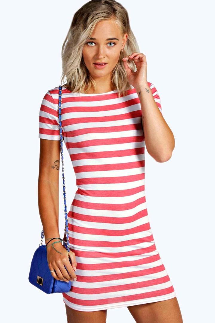 Boohoo Manny Striped Cap Sleeve Bodycon Dress Multi