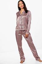 Boohoo Tall Lara Satin Stripe Contrast Trouser Set