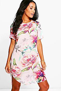 Boohoo Sophia Floral Mesh Shift Dress