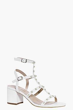 Boohoo Willow Pearl Trim Gladiator Block Heel