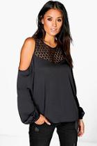 Boohoo Grace Lace Neck Cold Shoulder Woven Top
