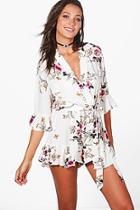 Boohoo Tall Katie Floral Ruffle Hem Playsuit