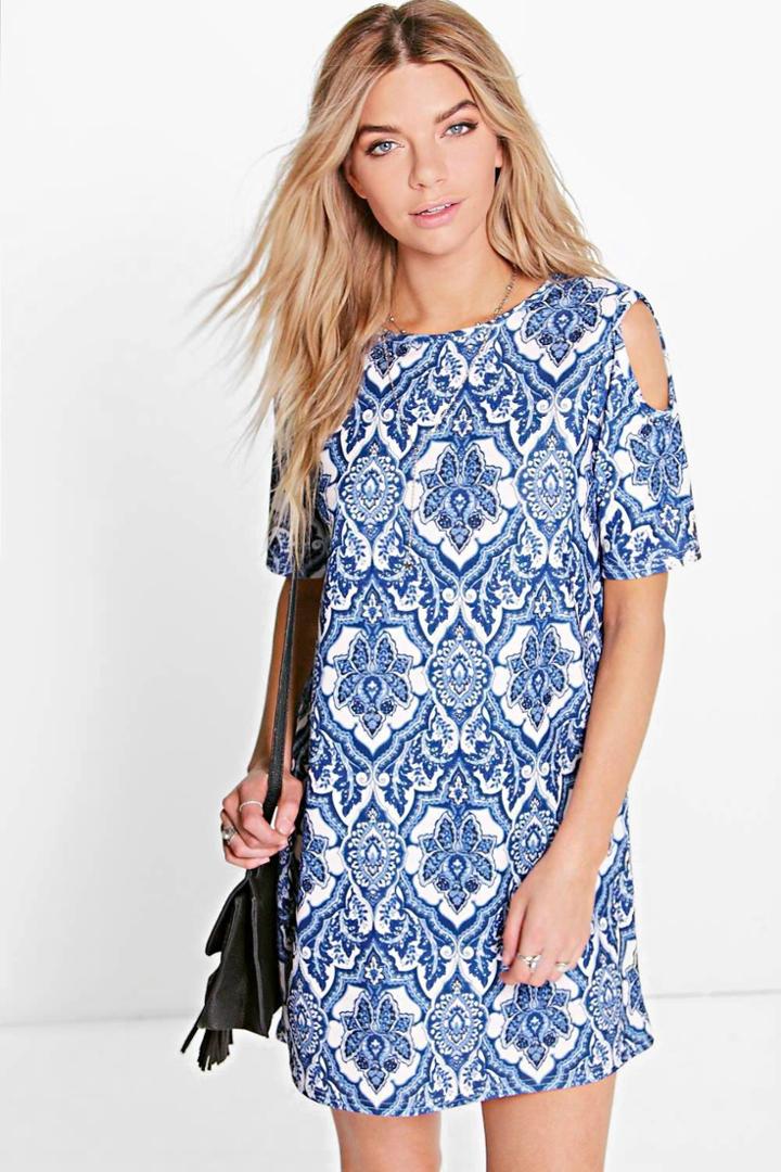 Boohoo Willow Paisley Cold Shoulder Shift Dress Multi