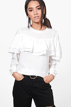 Boohoo Petite Jane Ruffle Woven Blouse