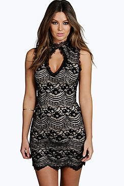 Boohoo Boutique Laura Lace Keyhole Bodycon Dress