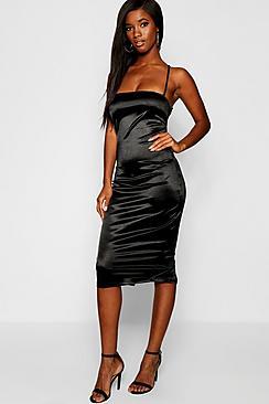 Boohoo Satin Square Neck Strappy Back Midi Dress