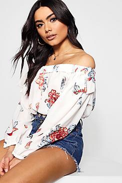 Boohoo Michelle Off The Shoulder Floral Crop Top