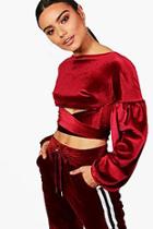 Boohoo Grace Balloon Sleeve Cut Out Tie Back Crop